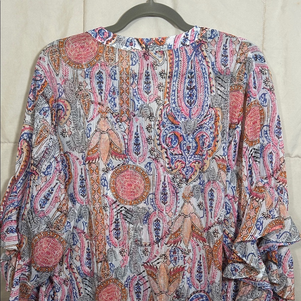 Vince Camuto Pink, Blue & Silver Paisley Blouse - Picture 9 of 9